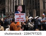 Small photo of New York, New York - April 4th, 2023 : Donald Trump arraignment day in Lower Manhattan