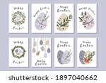 set of 8 easter cards. cute... | Shutterstock .eps vector #1897040662