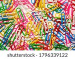colorful paper clips top view.  school concept