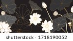 golden lotus line arts on dark... | Shutterstock .eps vector #1718190052