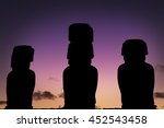 moai of easter island  sunset | Shutterstock . vector #452543458