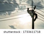 Electrician Worker Climbing...