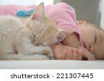 Baby And Cat Sleeping Together  ...