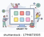 huge smart tv and people around.... | Shutterstock .eps vector #1794873505