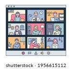 people having video meetings in ... | Shutterstock .eps vector #1956615112