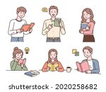 collection of people reading a... | Shutterstock .eps vector #2020258682