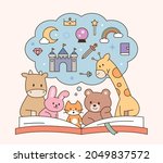 cute animal friends are reading ... | Shutterstock .eps vector #2049837572