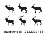 Red Deer Silhouettes. Vector...