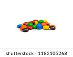 Colorful Chocolate Candy Treat Smarties on White Background Isolated 