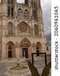 Small photo of Burgos, Spain, Sept. 13, 2021: Burgos cathedral facade with wings statue, Spain. Sept. 13, 2021 in Burgos, Spain