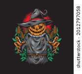 scary pumpkin scarecrow vector... | Shutterstock .eps vector #2012797058
