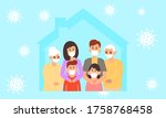 big family wearing a surgical... | Shutterstock .eps vector #1758768458