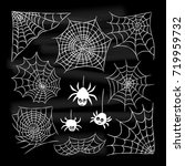 halloween set of spider web and ... | Shutterstock .eps vector #719959732