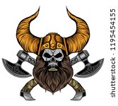 viking beard skull cross axes... | Shutterstock .eps vector #1195454155