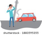 a man rushing to call a red car ... | Shutterstock .eps vector #1883595355