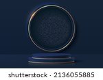 realistic dark blue 3d cylinder ... | Shutterstock .eps vector #2136055885