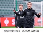 Small photo of WARSAW, POLAND - 29 SEPTEMBER, 2021: Official training session before UEFA Europa League Match, Legia Warszawa vs Leicester City FC o.p: Jamie Vardy of Leicester City