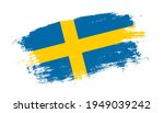 Flag of Sweden country on brush paint stroke trail view. Elegant texture of national country flag
