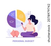 woman forms the family budget ... | Shutterstock .eps vector #2078979742