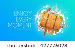 travel to world. suitcase with... | Shutterstock .eps vector #427776028