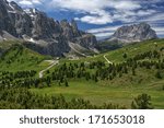Gardena Pass, high mountain pass in South Tyrol in Italy