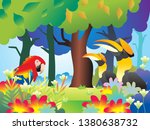 cute two hornbill and parrot in ... | Shutterstock .eps vector #1380638732