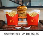 Small photo of Bangkok-Thailand 9 January 2024: Double McDonald's Hamburger Combo Set, promotional set for McDonald's restaurants in Bangkok Province in Thailand.
