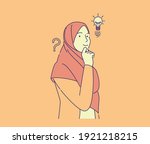 cute girl have idea hand drawn... | Shutterstock .eps vector #1921218215