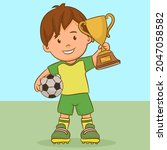 Soccer Boy Holding Gold Trophy