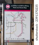 Small photo of NonthaburiThailand - 21 November 2023 - Route map of Bangkok’s new MRT Pink Line monorail from nonthaburi to minburi, began its rehearsal runs in November 2023