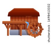 Wood Water Mill Icon. Cartoon...