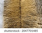 Small photo of Rows of adobe bricks in the building of a medieval building. Palace or caravanserai Kyr Kyz Kala, Termez, Uzbekistan. Built in the 9th century
