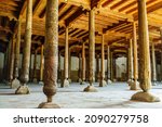 Hall with wooden columns in...