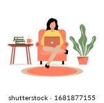 a girl sits in a armchair and... | Shutterstock .eps vector #1681877155