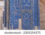 Small photo of Tiles on wall at entrance of Blue Mosque in Tabriz, Iran. Constructed in 1465 and severely damaged by earthquake in 1780. Masterpiece of Azeri architecture. Historic heritage and tourist attraction.