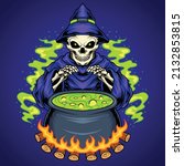skull witch making a spell  | Shutterstock .eps vector #2132853815
