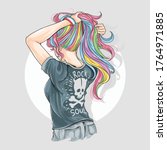 girl unicorn full colour hair... | Shutterstock .eps vector #1764971885
