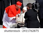 Small photo of Vatican City, Vatican, September 30, 2023 - New cardinal Stephen Chow Sau-yan, of Honk Kong, greets Pope Francis at the end of the consistory for the creation of 21 new cardinals in St. Peter Square.