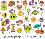 psychedelic sticker. cartoon... | Shutterstock .eps vector #2140449185