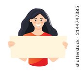 a young woman holding a blank... | Shutterstock .eps vector #2144747385