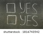Questionnaire written in chalk on a blackboard with the words yes. Choice without choice. Hobson