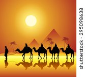 caravan with camels in desert... | Shutterstock .eps vector #295098638