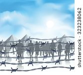silhouettes of refugees behind... | Shutterstock .eps vector #323238062