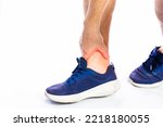 Small photo of Elderly men or women or young people have knee, ankle, joint pain, arthritis, and tendon problems. exercise-induced muscle pain from gout and uric acid isolated on white background