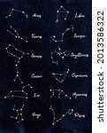 zodiac constellations on dark... | Shutterstock . vector #2013586322
