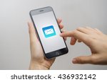 Close Up Person hand and Mobile Phone with email icon, Email concept.
