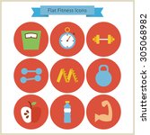 flat sport and fitness icons... | Shutterstock .eps vector #305068982