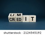 Small photo of Credit limit concept. The cubes form the word limit on credit. Business and credit limit concept.