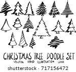 Set Of Christmas Tree Doodle...