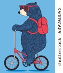 Cute Bear On Bicycle. Vector T...